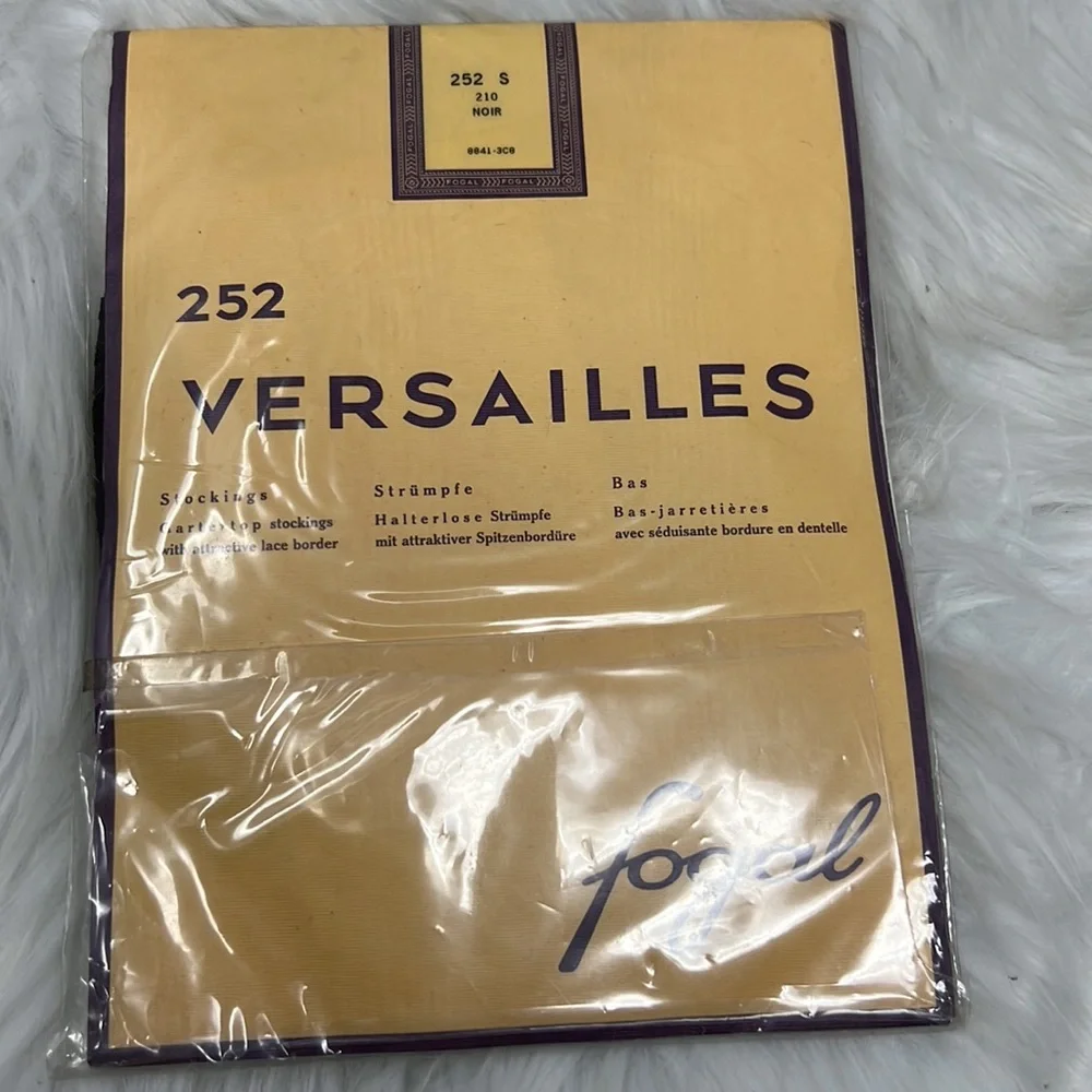 Fogal Versailles 252 Garter Stockings Black Noir Size S Lace Swiss NIP